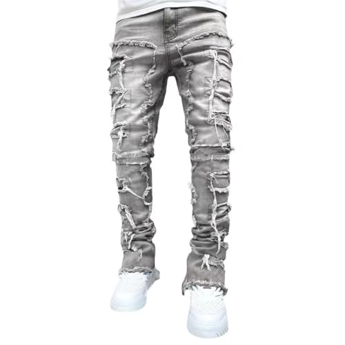 Stacked Jeans Men Skinny Ripped Jeans Slim Fit Denim Pants Y2K Goth Harajuku Emo Jeans Trouser