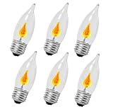 RESISPA 6 Pack Flicker Flame E26 Light Bulbs, E26 Standard Base, Flickering Orange Glow,3W Candle Style Flame Tip Lights with Warm Orange Glow for Chandeliers, Lanterns and Home Decor