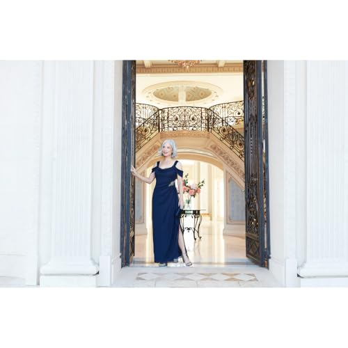 Image of Alex Evenings Women's Long Cold Shoulder Mother of the Bride Dress with Beaded Detail at Hip