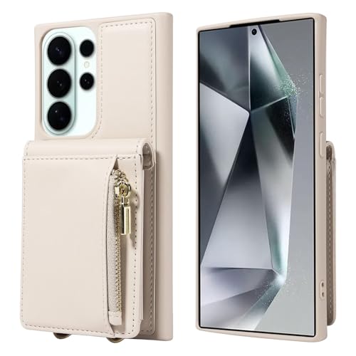 Étui Samsung Galaxy S21 Ultra blanc avec portefeuille zippé et cordon