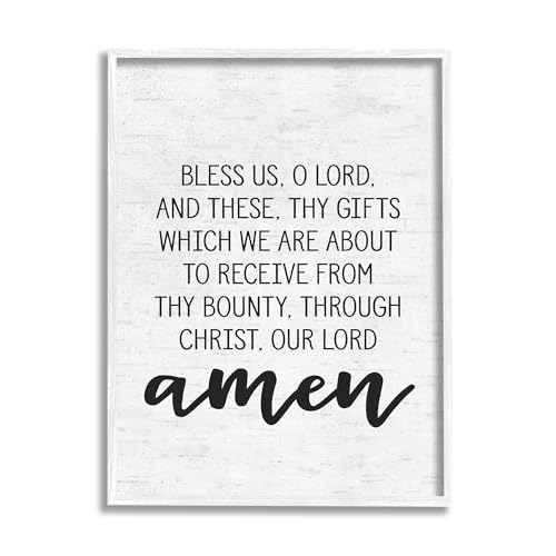 Stupell Industries Bless Us O Lord Before Meal Prayer Subtle Birch Typography, Design by Lettered and Lined White Framed Wall Art, 16 x 20