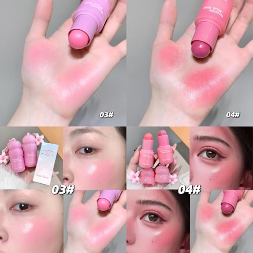 Image of Gege Bear Multi Purpose Powder Blusher Stick | Cream Blush Jelly Texture | Easy Application No Brush Required | Long Lasting Buildable Color Pink Peach | Cute Blush Tint for Cheeks and Lips | Jelly with Glossy Dewy Finish | Portable Face Makeup for Women Girls (01# Never-Setting Orange, 3.8g)