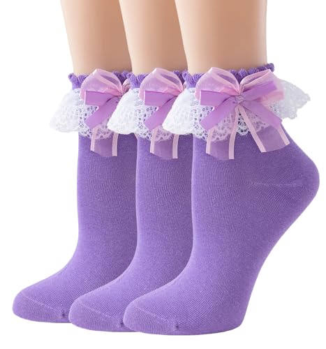 Women Butterflies Ruffle Ankle Lace Socks 3 Pairs