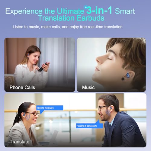 Image of STECEi AI Translation Earbuds Real Time, 164 Language Translator Earbud 3-in-1 Bluetooth 5.4 Translator Earbuds with 6 Translation Modes, 75H Translators Headphones with APP for Travel Business, Blue
