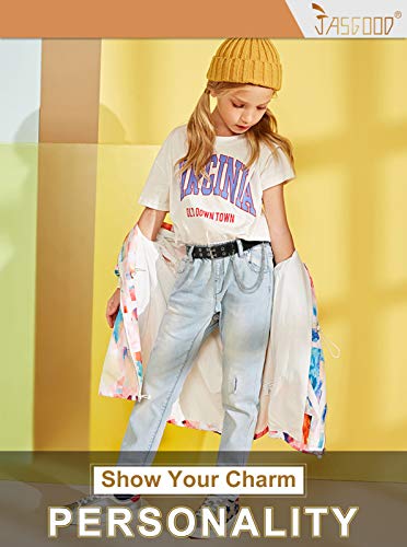 JASGOOD Kids Double Grommet Belt for Girls and Boys, PU Leather Kids Double Studded Holes Belt for Jeans Pants