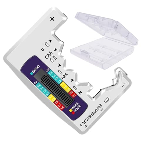 LUXEPRO Comprobador digital de baterías, Medidor nivel de carga de pilas compatible con pilas AA, AAA, C, D, N, 9V. Battery tester alta precisión auto recargable con caja organizador de pilas AA.
