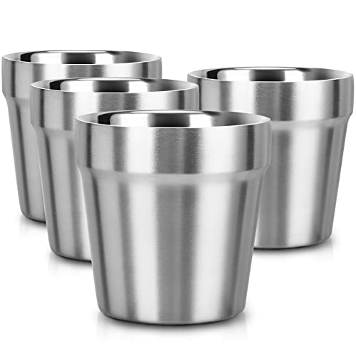 Image of Beasea Mini Stainless Steel Cups, 6 oz Set of 4 Metal Drinking Cups, Stackable 304 Stainless Steel Cups Double Wall Small Metal Insulated Drinking Cups Glasses for Home Restaurant Party Camping