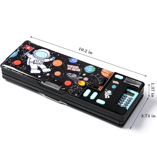 Image of Pop Up Multifunction Pencil Case, Cute Cartoon Pen Box Organizer Stationery with Calculators, Sharpener, Schedule, School Supplies, Best Birthday Gifts for Kids Teens (Black)