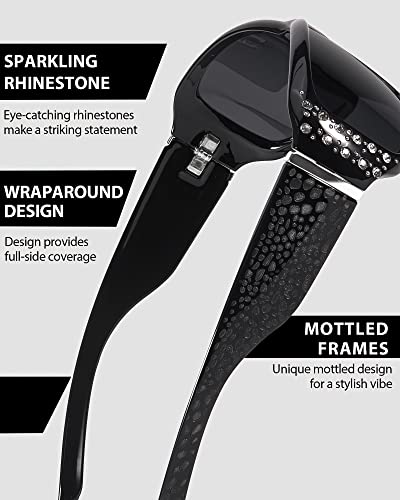 Lvioe Polarized Rhinestone Sunglasses For Womens Wrap Around Sun Glasses Uv Protection Ls010 #TOP4