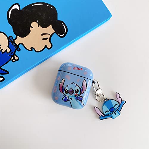 Soft Tpu Case With Keychain Charm For Apple Airpods 1 2 Airpods1 Airpods2 1St 2Nd Generation 2019 Lilo Stitch Blue Color Disney Anime Cartoon Cute Lovely Adorable Kids Girls #TOP1