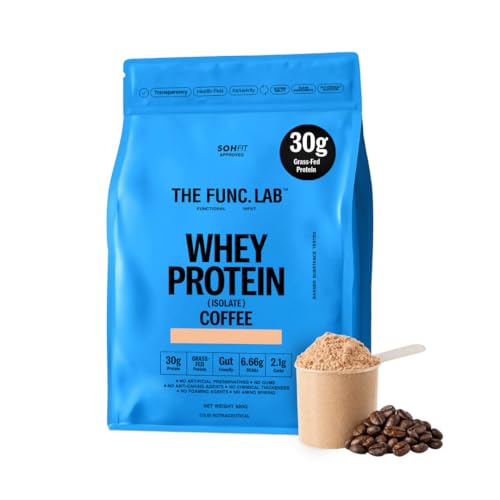 Image of The Func. Lab Whey Protein Isolate - Coffee Flavour | 500g | Grass‑Fed, 30g Protein, 6.66g BCAA per Scoop | High Protein Supplement for Muscle Growth, Digestion and Absorption Support