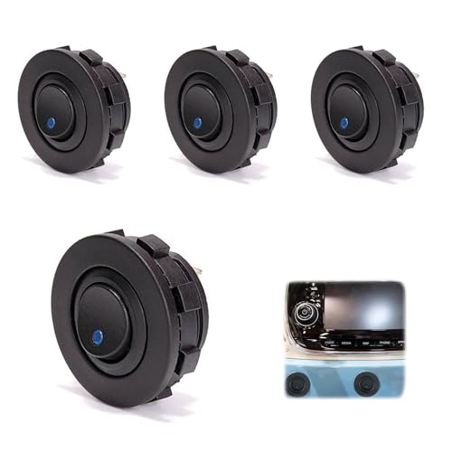 4 Stück Kippschalter 12V, Kfz Schalter Blauer LED-Beleuchtungs-Rundschalter 20A Selbsthemmung Wippschalter 3 Pin Rund EIN/AUS Schalter Wasserdichter Beleuchtungsschalter Einrastbare für Auto Boot