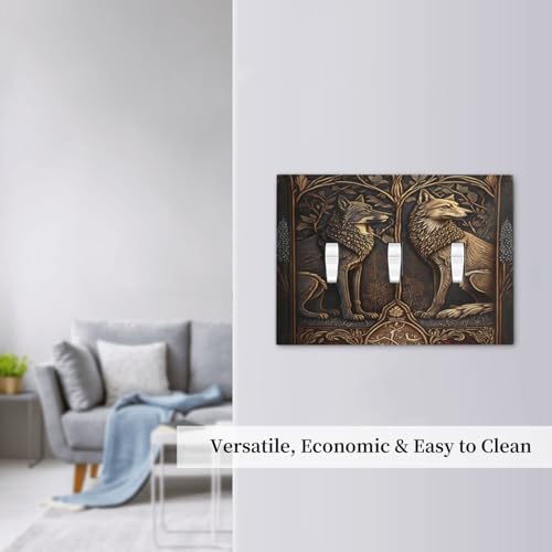 Interrupteur triple loup médiéval plaque murale décorative 3 gang - 8