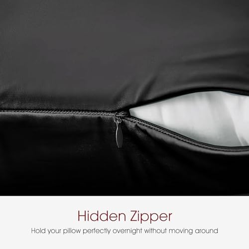 Image of 100% Silk Pillow Cases 2 Pack King Size Mulberry Silk Pillowcase for Hair and Skin Set of 2 Highest Grade 6A Silk Soft Breathable Cooling with Hidden Zipper, Black