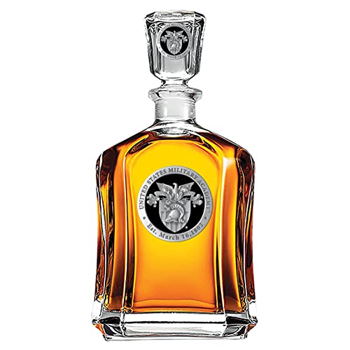 Image of Heritage Pewter US Military Academy Crest West Point Capitol Decanter | 24 OZ Whiskey Decanter for Wine & Liquor with Airtight Stopper | Expertly Crafted Pewter Glass