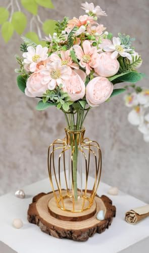 Image of SATYAM KRAFT 1 Pcs Artificial Peony Rose Flower Bouquet Bunch for Home Decor, Office, Bedroom, Balcony, Table Display, Wedding Decoration (Without Vase Pot) (Peach)