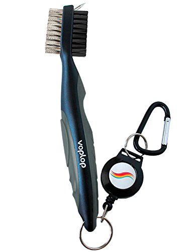 Voplop Golf Brush and Club Groove Cleaner - Easily Attaches to Golf Bag - Deep Clean Iron Grooves - Cleaning Club Face - Bag Clip & Retractable Extension Cord Black
