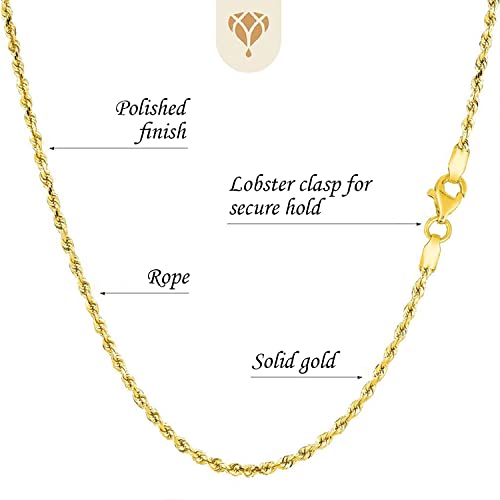 The Diamond Deal 10K Real Yellow Gold 2.5Mm Shiny Hollow Rope Chain Necklace For Pendants And Charms With Lobster-Claw Clasp (7" And Yellow-Gold) #TOP2
