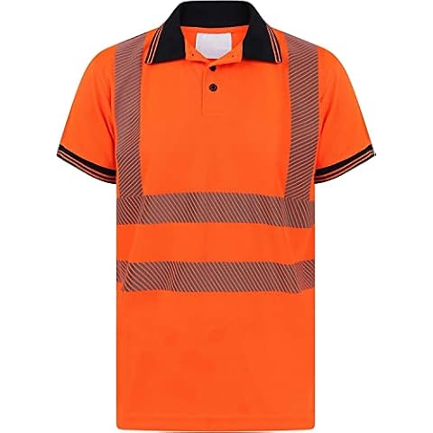 Islander Fashions Mens Hi Vis T Shirt Short Sleeve High Visibility Work Top 2 Tone Collared Shirt Orange Cover