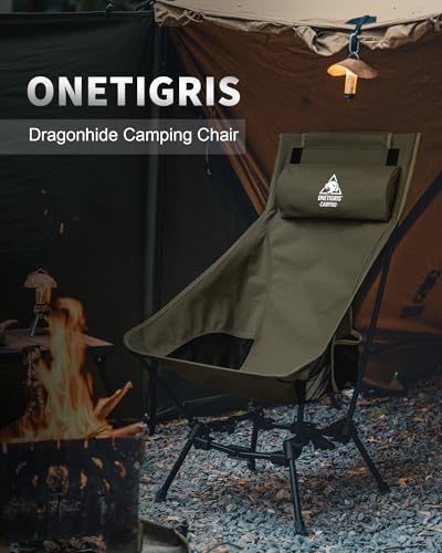 Image of OneTigris Dragonhide Camping Chair with Pillow Design, Comfortable Widened Seat Folding Chair, 275 lbs Capacity