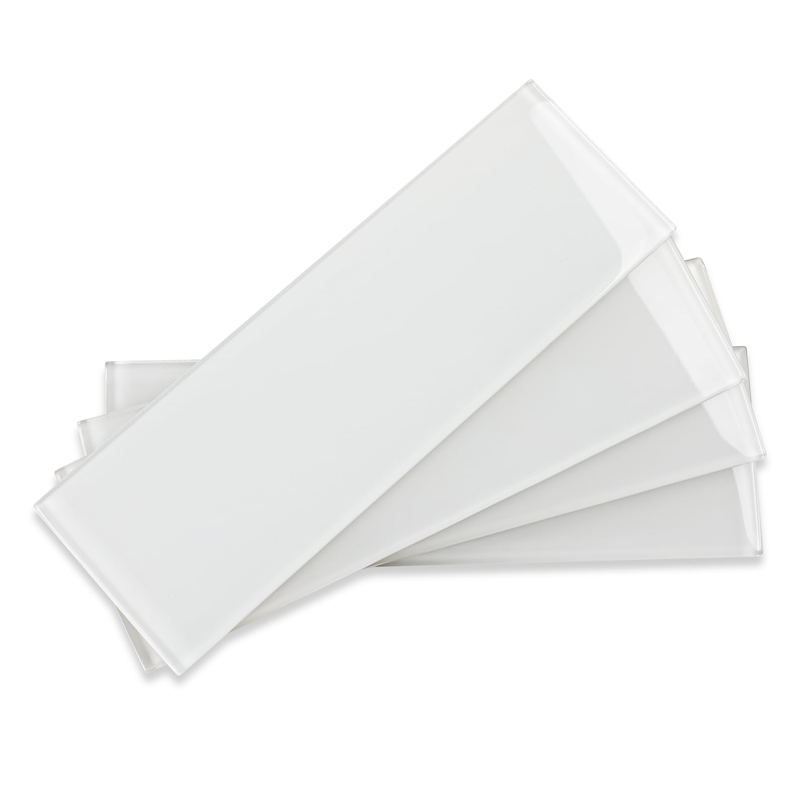 Glass Subway Tile, 4x12 Inch Glass Tile for Kitchen Backsplash Bathroom Shower Wall White (12 Pcs, 4 sq.ft)