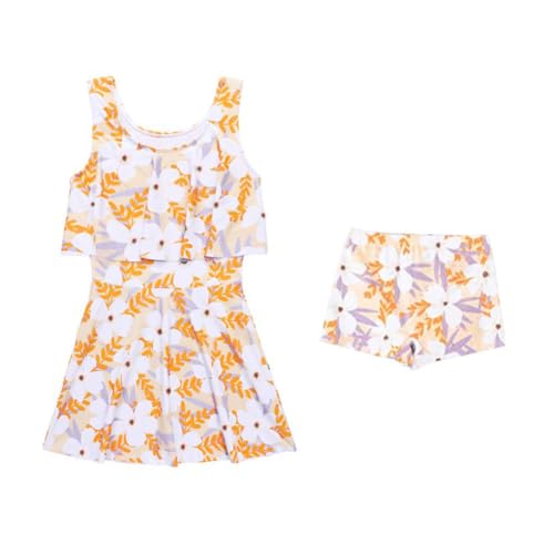 FedMois Traje de baño Tankini de 2 Pieza para Niña, Bañador con Falda + Braguita para la Playa o Piscina, Amarillo, 9 años