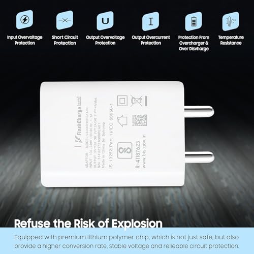 Image of 44W USB Flash Type C Charger Adapter Compatible with Vivo for Vivo T4X /T4 /Lite /Ultra /T3 /T3X /T3 Pro /T2 /T2X,Iqoo Z10 /Z10X /5G /Z9X /Z9S /Z9 /Lite /Z7 Pro,Y28S /Y28E /Y39 /Y19E /Y29,44-Watt Fast Charge,White