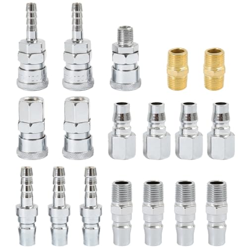 18pcs 1/4 BSP Air Line Euro Hose Fittings Connector Air Line Hose Fittings Couplings Connector Male Female Quick Coupling Release Set