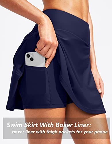 Image of Kayrth Women's High Waisted Swim Skirt with Zipper Pockets Tummy Control Bathing Suit Swimsuit Tankini Bottoms
