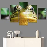 SIGNWIN 5 Panel Canvas Wall Art Amphibians Closeup Decorative Elements Frog Hallway Impressionism Multicolor for Home Decorations Ready to Hang - 60