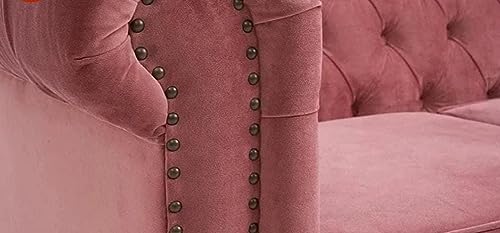 Image of Classic Hand Tufted 3 Seater Chesterfield Sofa in Wide Velvet for Home & Living Room & Office & Guest Room (Rosewood Pink)
