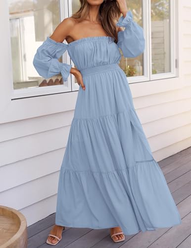 image for ZESICA Women's 2025 Boho Sexy Off Shoulder Long Sleeve Smocked High Wa