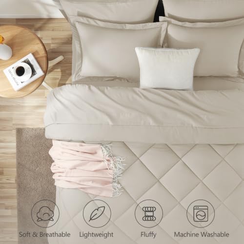 Image of CozyLux Full Size Comforter Sets Beige - 7 Pieces Bed in a Bag Full, Luxury Soft Bed Set for All Seasons, Bedding Set with Down Alternative Comforter, Sheets, Pillowcases & Shams