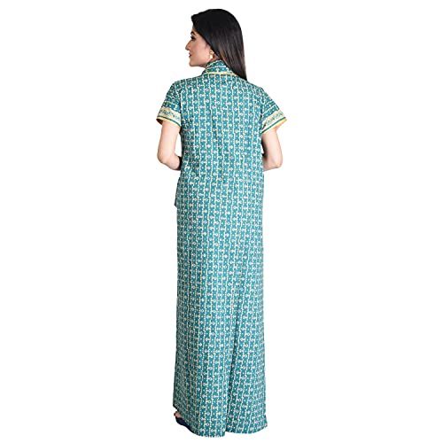 bellamy Women's Pure Cotton Printed House Coat,Front Open Adjustable Nighty/Night Wear
