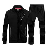 WanYangg Herren Sportanzug, Männer Große Größen Herbst Winter Zipper Langarm Sweatshirt Baseball-Uniform Kragen + Reißverschluss Tasche Hosen Sets Jogginganzug Trainingsanzüge Schwarz 2XL