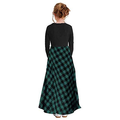 Image of KYMIDY Girl Maxi Dress Kids Casual Buffalo Check Plaid Long Sleeve Dresses with Pockets(6-14yrs)