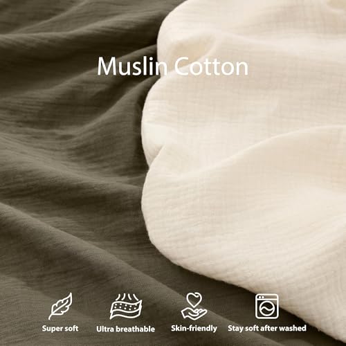 Image of guruixu Muslin Baby Lounger Cover 2 Pack, 100% Cotton Infant Lounger Cover, Soft & Breathable Replacement Slipcover, Compatible with Snuggle Me Newborn Lounger (Dark Olive,Cream)