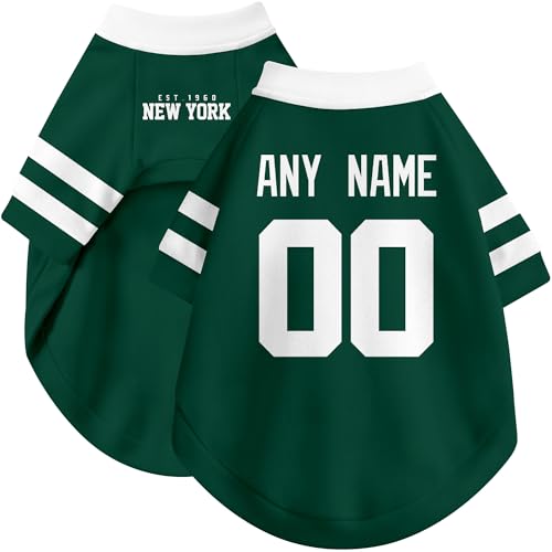 Image of New York J Dog Clothes Jersey Style Personalized Pet T Shirt with Custom Name Number for Small Medium Large Dogs