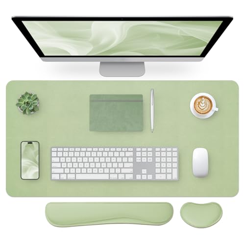 Image of Bloss Leather Desk Mat and Keyboard Wrist Rest, Large Mouse Pad + Keyboard Pad+Mouse Wrist Support, Non-Slip Desk Mat Protector for St Patricks Day(31.5x15.7 Inches, Green)