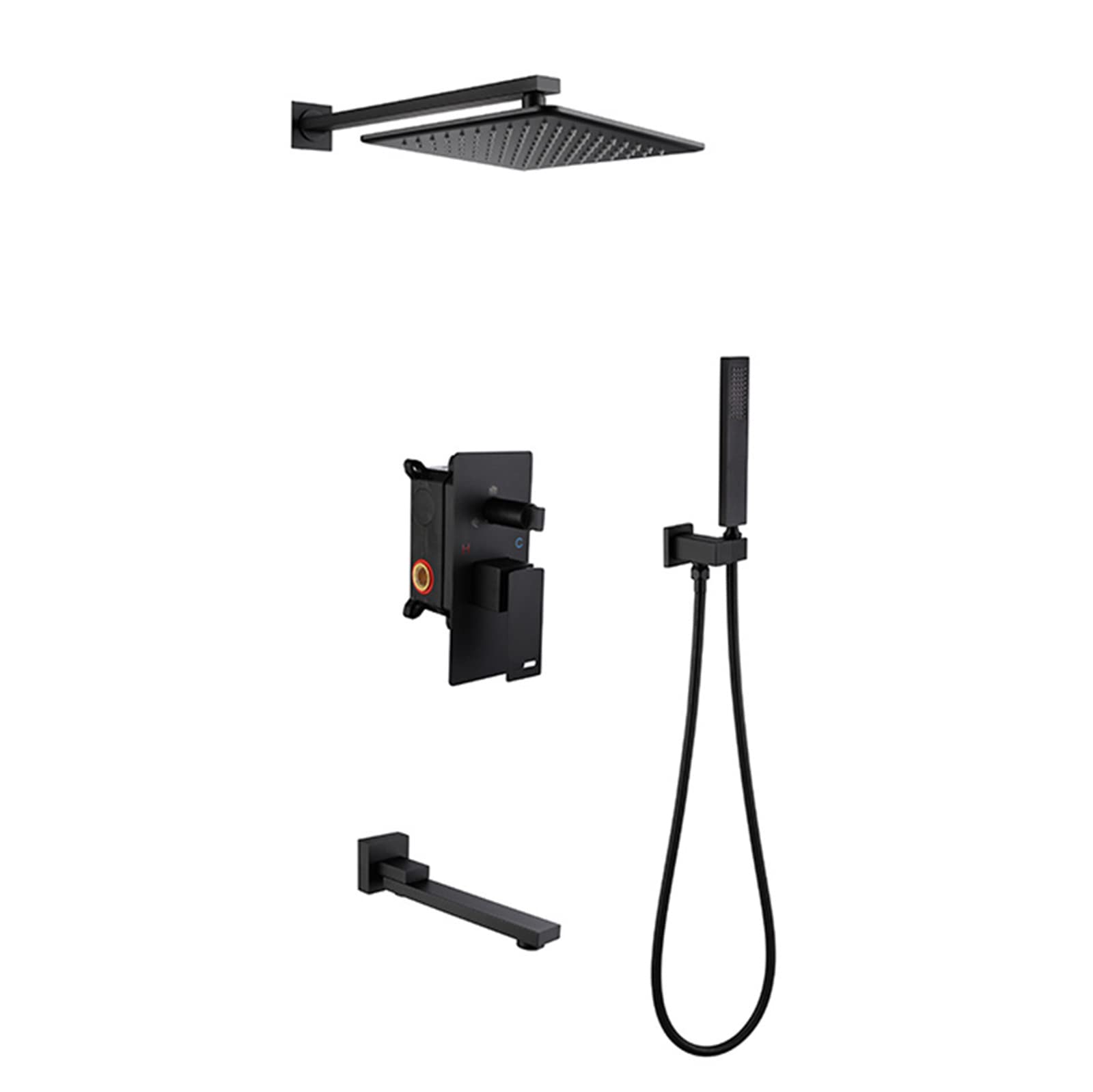 Bathroom Concealed Shower Tap System Shower Head And Hose With Bathtub Outlet Shower Mixer Set Black+Rose Gold(Black)
