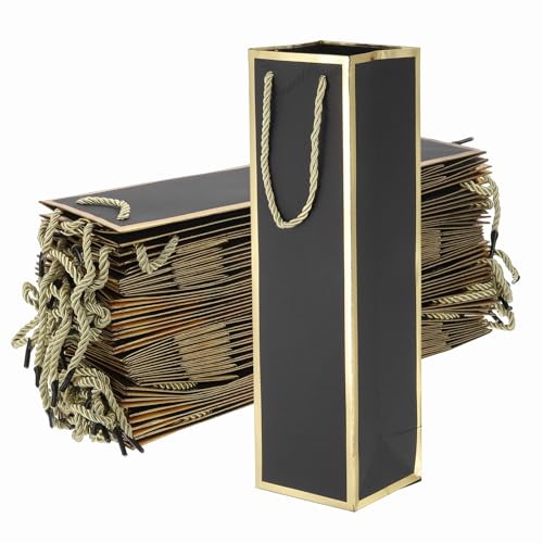 Bolsas de papel para botellas de vino al por mayor con asas reforzadas y diseño negro-dorado