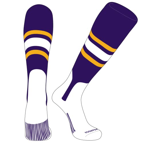 PEAR SOX OTC Baseball Softball Stirrup Socks (B, 7in) Purple, Gold, White