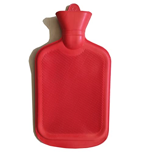 Wärmflasche 2L (ohne Bezug) - Füllmenge 2000 ml mit großer Einfüllöffnung für mehr Sicherheit und aus langlebigen Naturkautschuk (Rot)