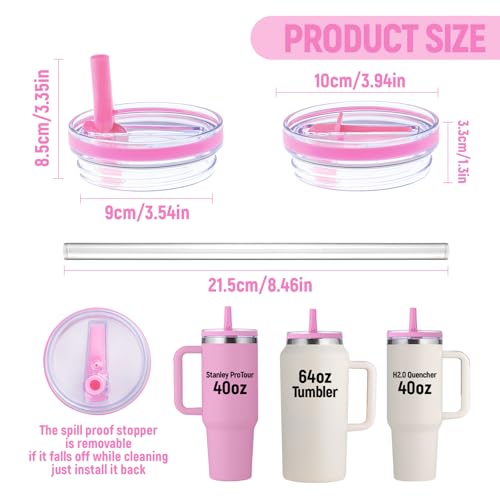 Image of Replacement Lid for Stanley 40 oz and 64 oz Tumbler.Leakproof Flip Straw Lid Fit Stanley Cup Quencher H2.0 40 oz /64 oz and Stanley ProTour 40oz /64oz Tumbler.(Peony,2-Pack)