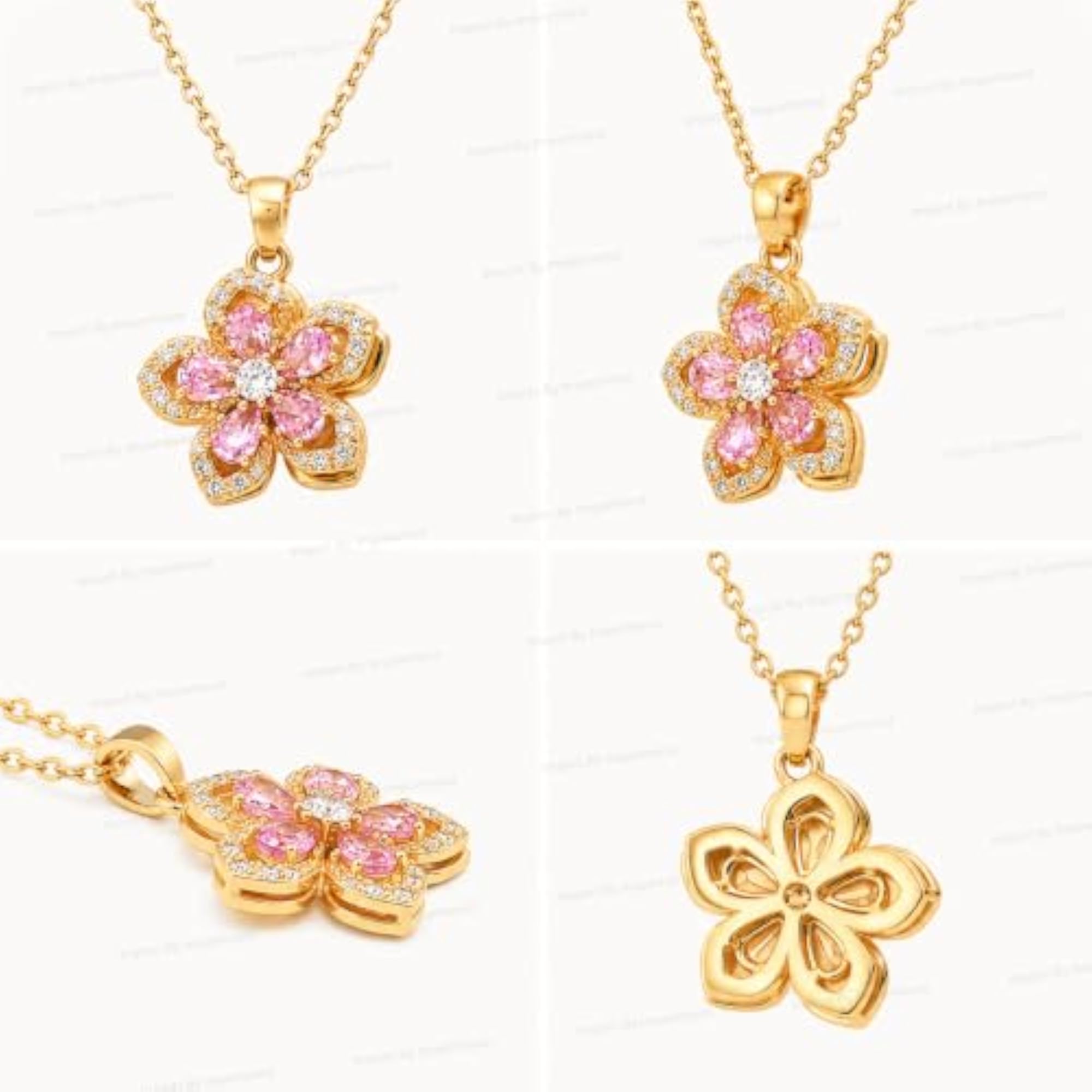 Rotating Flower Pendant Necklace Crystal Chain for Women