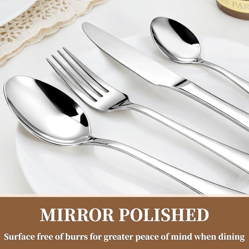 Cutlery Set, BEWOS 16 Piece Stainless Steel Flatware Set, Tableware Silverware Set with Spoon Knife and Fork Set, Service for 4, Dishwasher Safe/Easy Clean, Mirror Polished