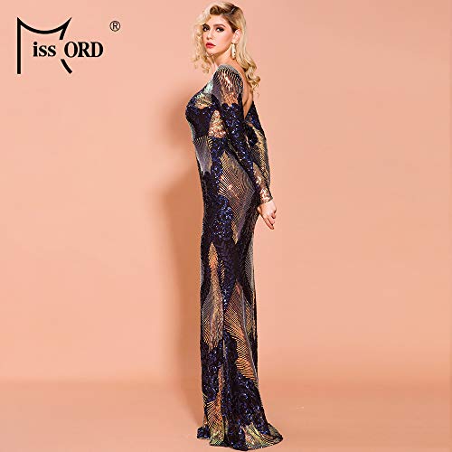Miss ord Women Long Sleeve Backless Sequin Gown Female Maxi Elegant Dress Multi L