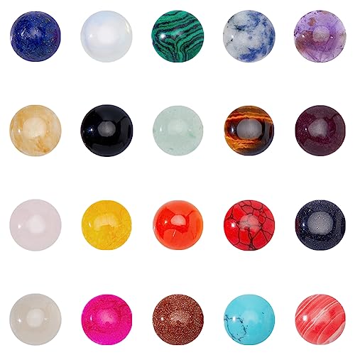 SUPERFINDINGS 40pcs 20 Style Natural Cabochon Gemstone 12mm Half Round Dome Flatback Quartz Stone for Necklace Jewelry Making DIY Craft Handmade