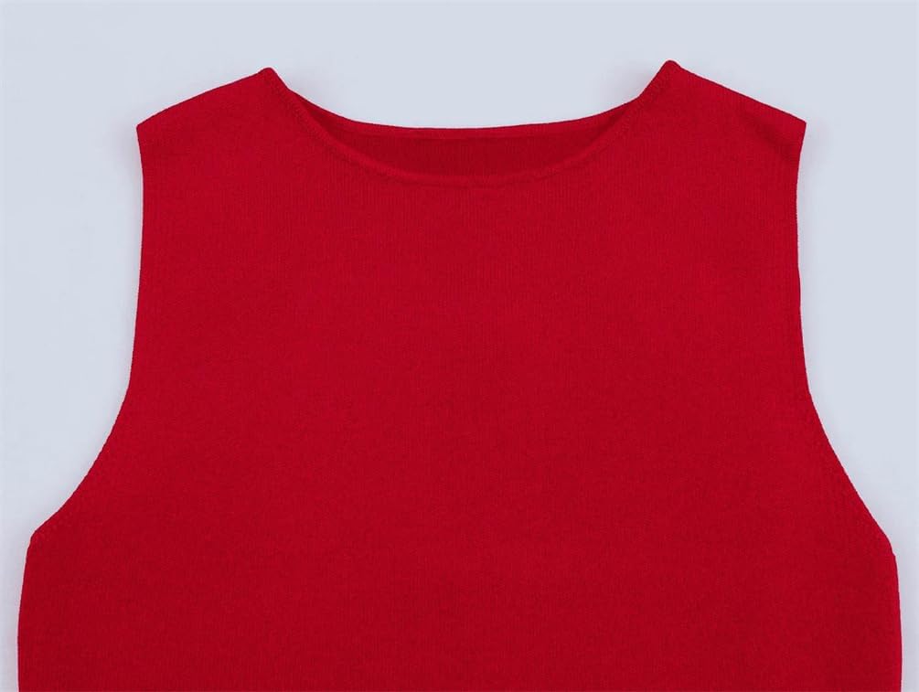 Women's Pleated Patchwork Simple Dress Knitted Sleeveless Soft Stretchy Knit Long Dresses