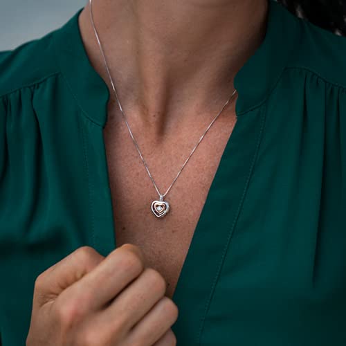 Diamond Heart Pendant Necklace Dancing Diamond In Sterling Silver And 10K Rose Gold - 18 Inch Box Chain #TOP1